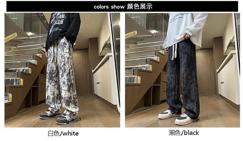 2025 New Chinese-style Spring and Summer American High Street Casual Men Tie-Dye Loose Straight Pants