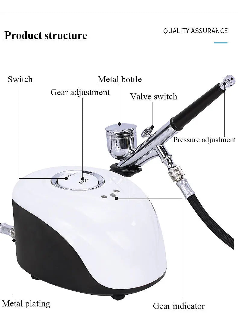 Water Injection Oxygen Machine Facial Steam Oxygen Injector Polite Compressor Set Paint Airbrush Nail Art Tattoo Nano Sprayer