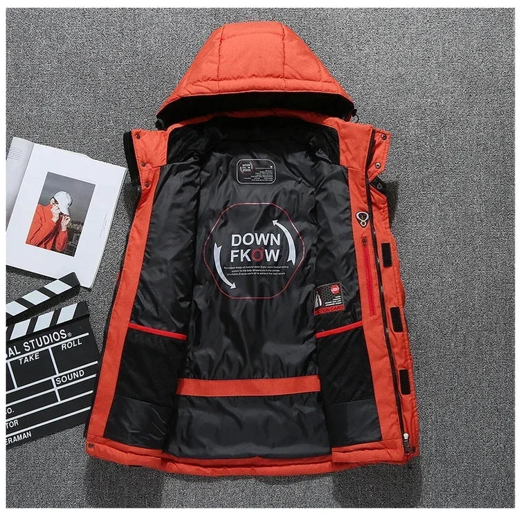 New Male Warm Hooded Windproof Winter Down Jacket Outerwear Men's Down Jacket Snow High Quality White Duck Thick Parkas