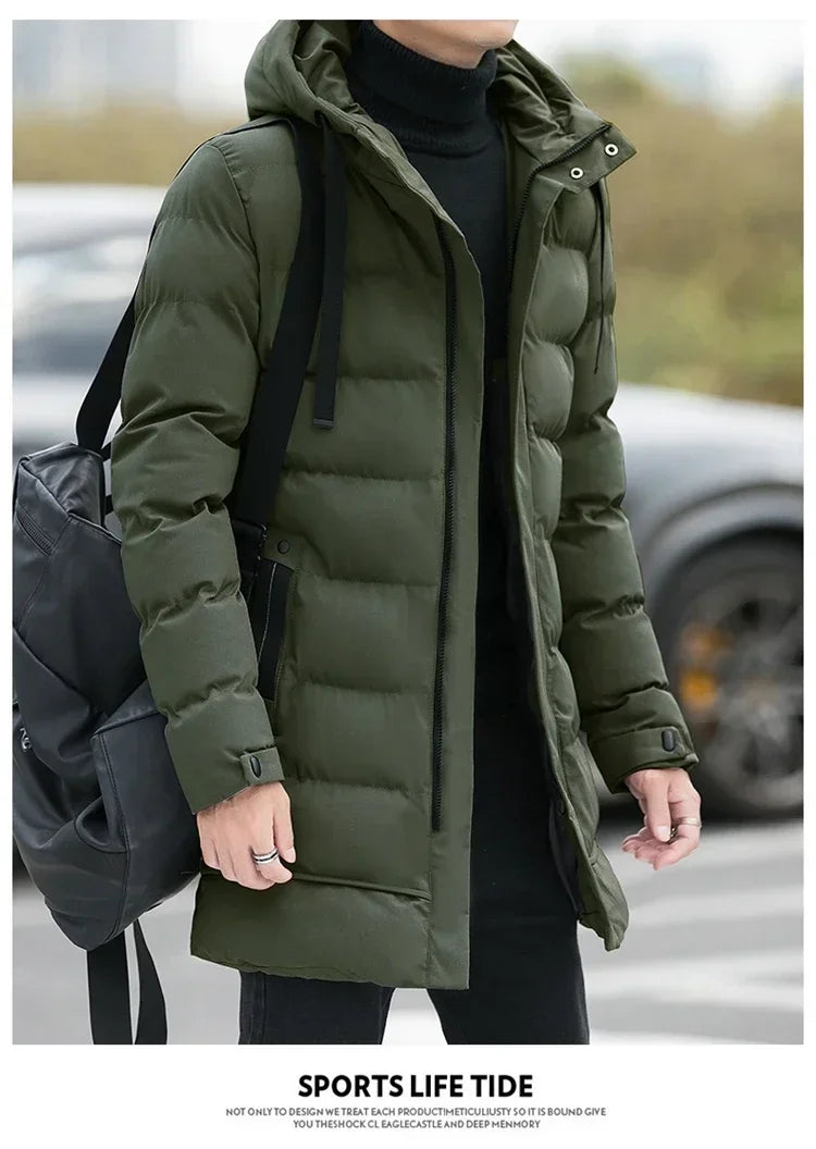Winter Mens Jackets Men Hooded Casual Long Down Jackets Thicker Warm Parkas New Male Outwear Winter Coats Slim Fit Jackets Size