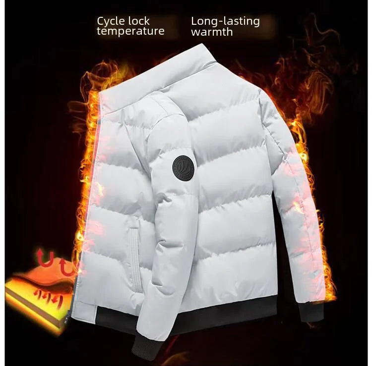 Men's Casual Cotton-padded Coat Winter Warm Thickened Solid Color Jacket Stand Collar Trendy Korean Style Fit Padded Jacket