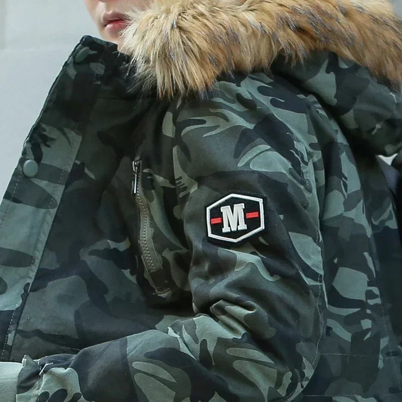Camouflage Jacket Winter Hooded Velvet Thick Windproof Coat Men Warm Male's Medium-long Parkas New Mens Camo Parka Coat