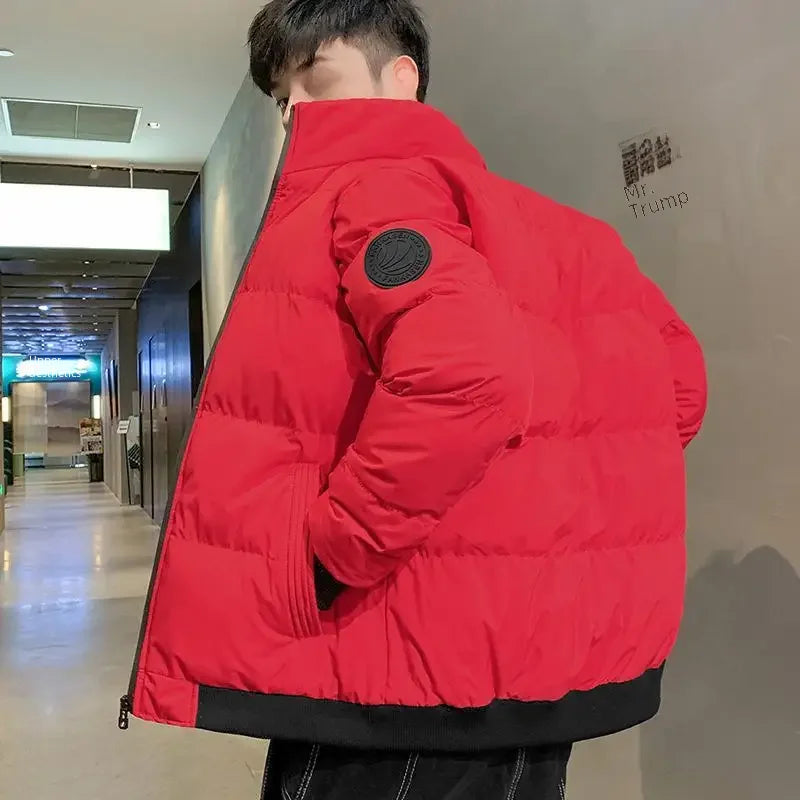 Men's Casual Cotton-padded Coat Winter Warm Thickened Solid Color Jacket Stand Collar Trendy Korean Style Fit Padded Jacket