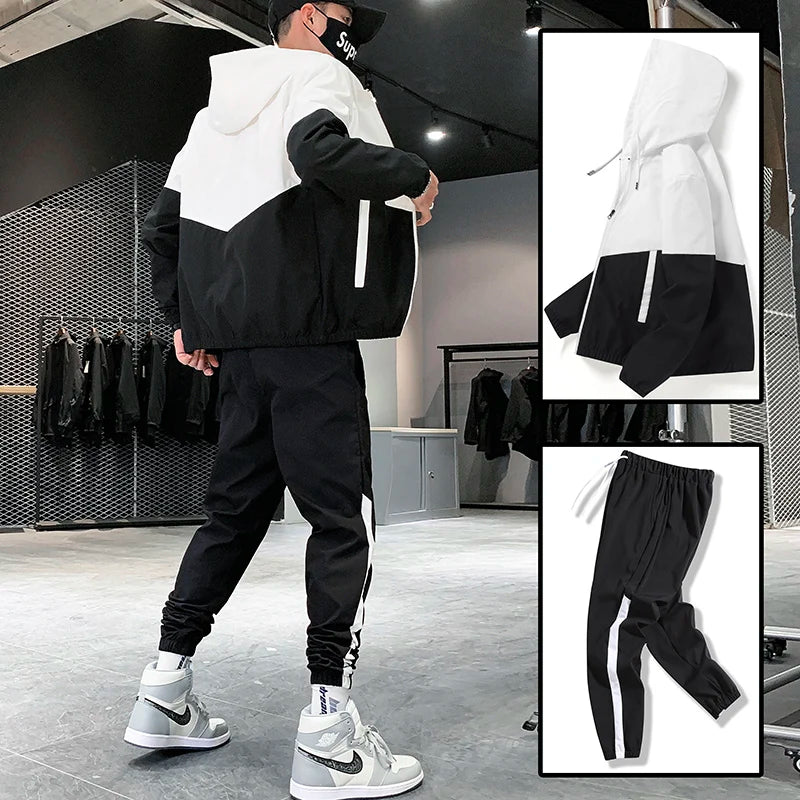 Dropshipping Patchwork Hip Hop Casual Men's Sets 2025 Korean Style 2 Piece Sets Clothes Men Streetwear Fitness Male Tracksuit