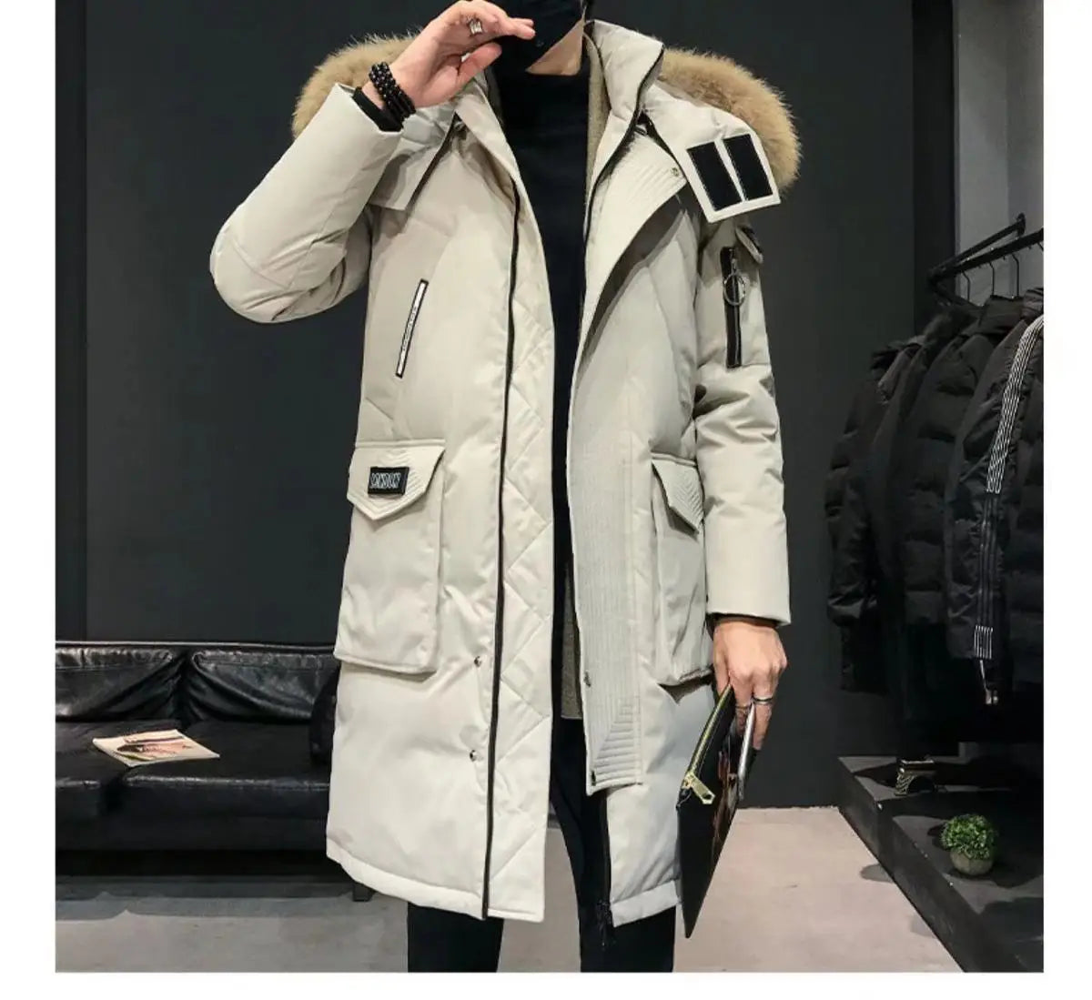Autumn Winter Thickened Warm Cold-proof Mid-length Over-the-knee Jackets Men's Loose Casual High Street Parkas Male Clothes