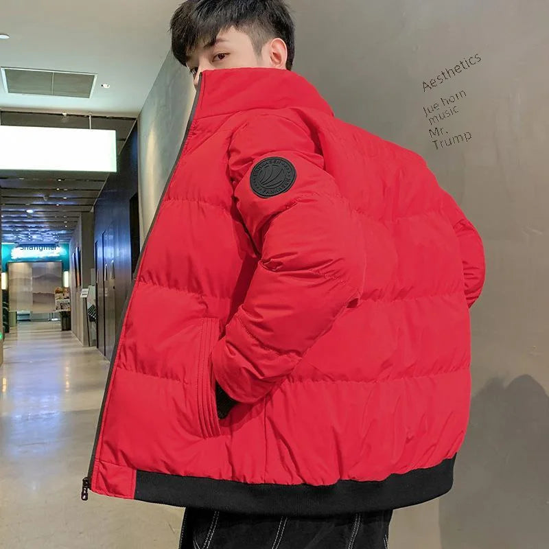 Men's Casual Cotton-padded Coat Winter Warm Thickened Solid Color Jacket Stand Collar Trendy Korean Style Fit Padded Jacket