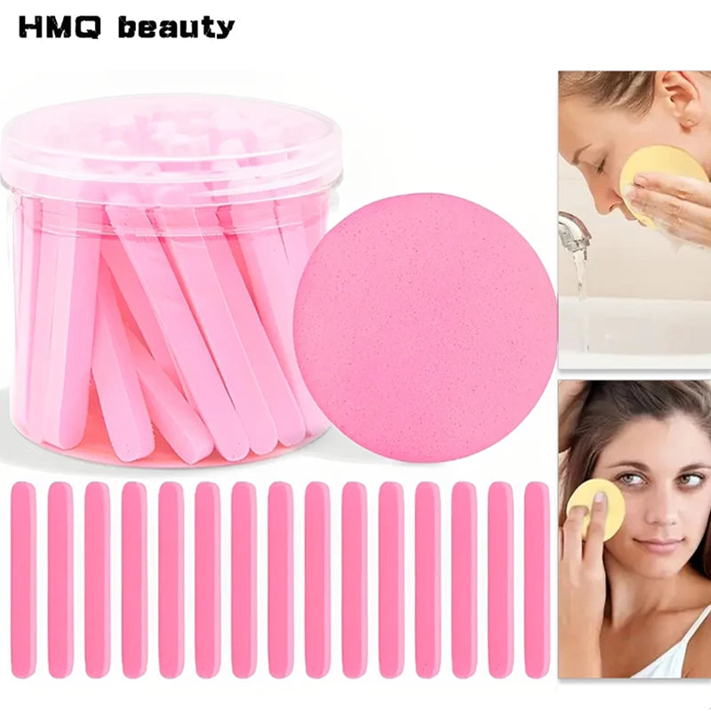 Compressed Facial Sponges with Storage Box Soft Cleansing Pads for Makeup Remover Reusable Round Face Wash Sponge Skincare Tool