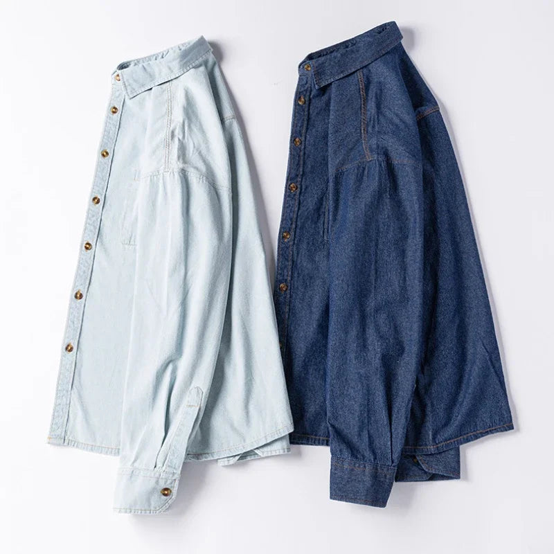 2023 Spring and Autumn Enzyme Washed Men's Long Sleeve Denim Shirt Pure Cotton Casual Fashion Outerwear Versatile Men's Clothing