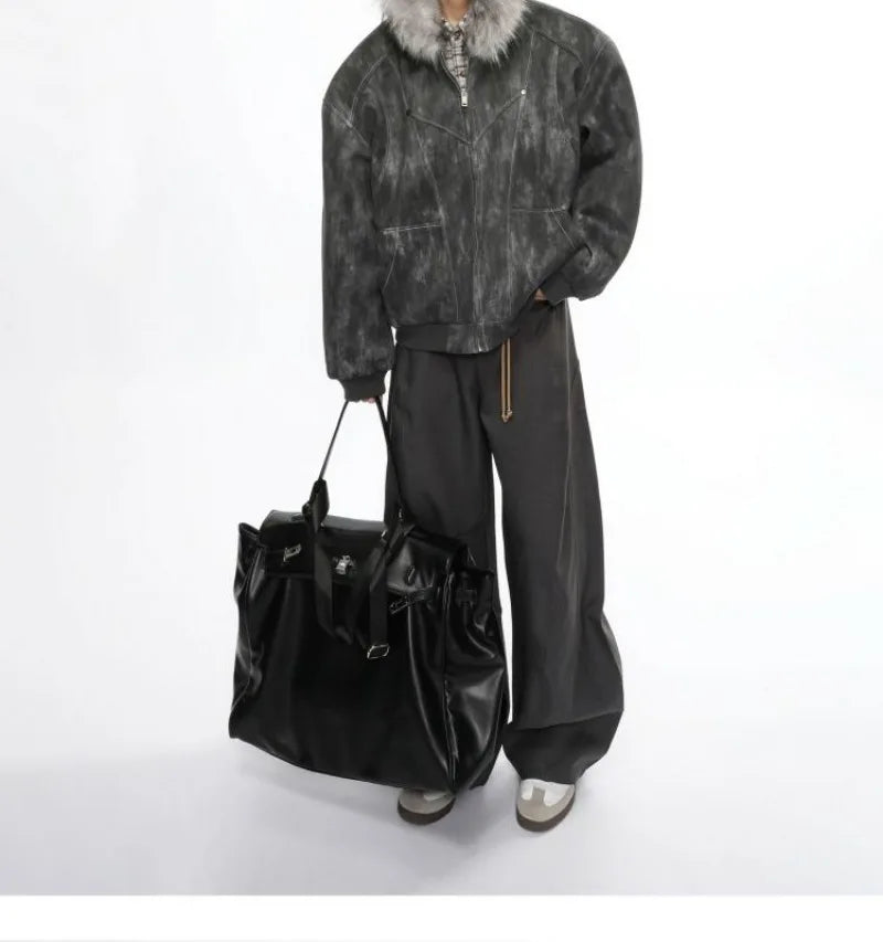 Y2K American New Fashion Solid Color Plus Velvet Padded Cotton-padded Jacket Coat Men Harajuku Hip-hop Popular Casual Couples