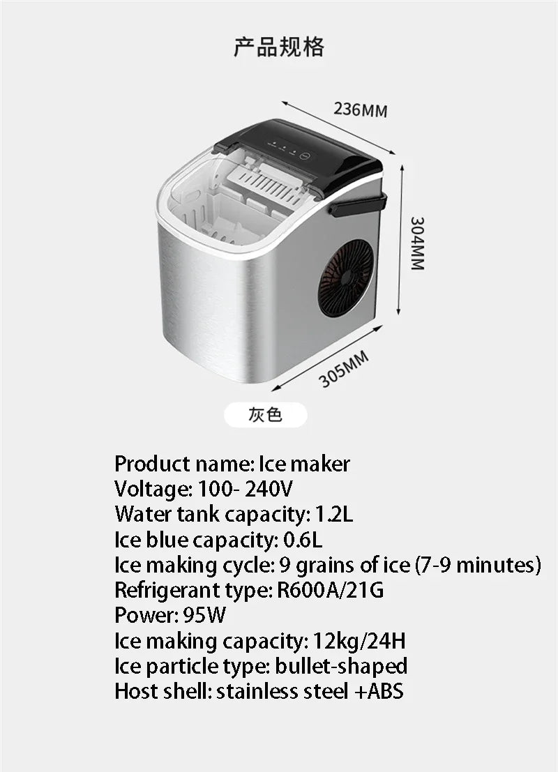 Electric Ice maker for Bar Home Kitchen Office bullet cylindrical Cube Maker via Scoop Automatic mini ice making Machine