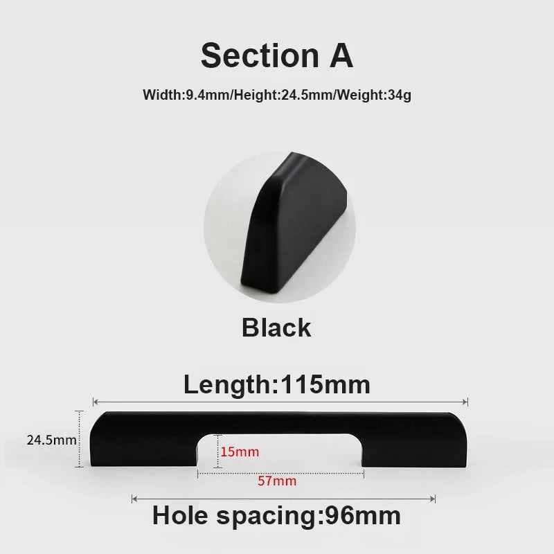 JUIDINTO 1pc Aluminium Cabinet Handle Pulls Black Handle 96-320mm Kitchen Drawer Handle for Furniture Wardrobe Closet