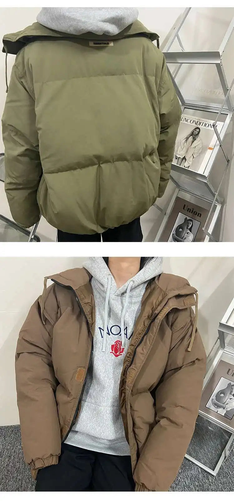 PFHQ Men Cotton Jacket High Street Trendy Winter Bread Coat 2024 Stand Collar Solid Color Long Sleeve Male Tops Casual 21Z7546