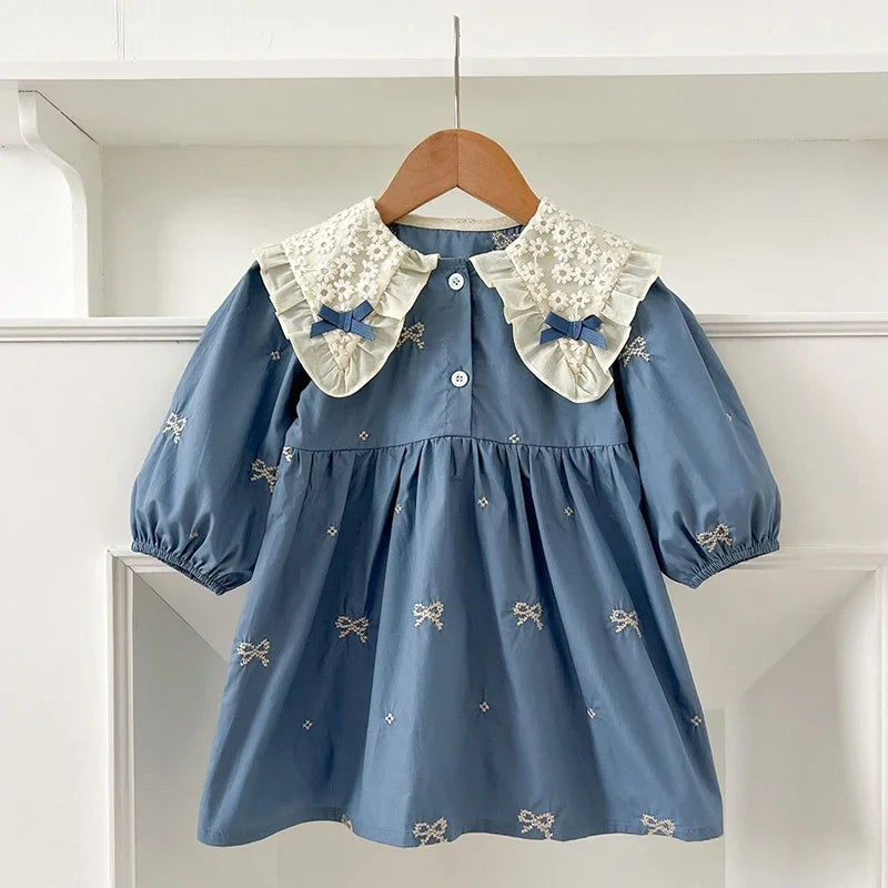 1-6Y Baby Girl Clothing Lace Autumn Casual Dresses Children Fashion Embroidery Sweet Princess Dress Long Sleeve Kids Party Dress
