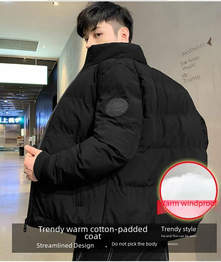 Men's Casual Cotton-padded Coat Winter Warm Thickened Solid Color Jacket Stand Collar Trendy Korean Style Fit Padded Jacket