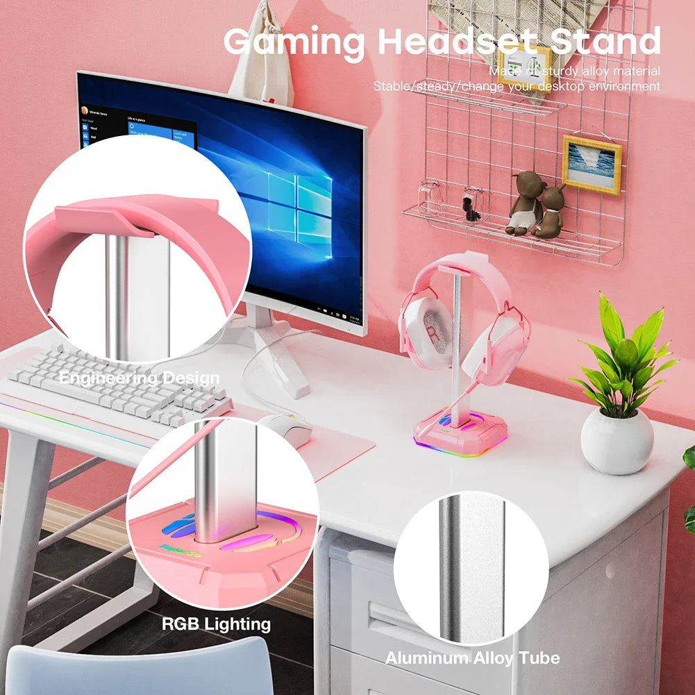Aluminum Alloy Gaming Headphone Stand Space Saving Desktop Organizer Vertical Bracket RGB Backlight Headset Holder Display Rack