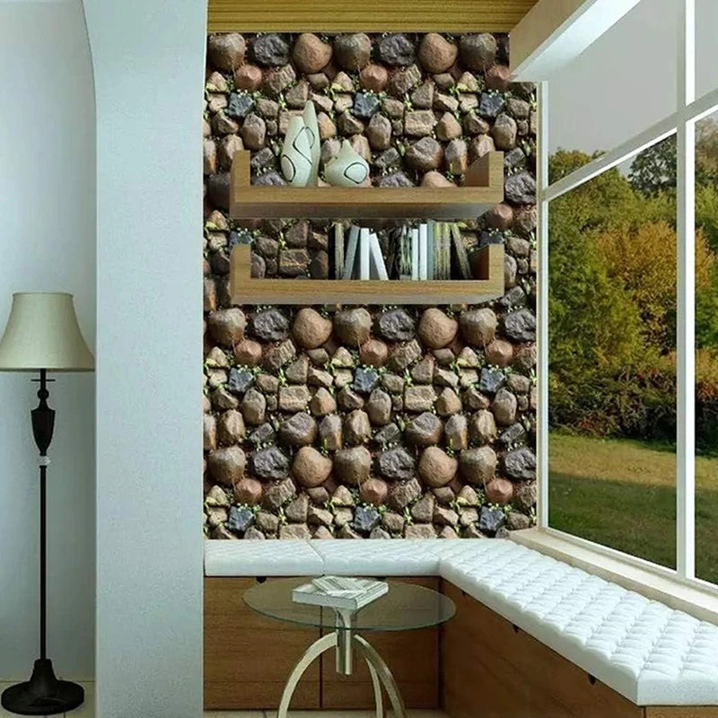 Self-Adhesive Wallpaper Brown Stone Brick Wallpaper Fireplace Kitchen Backsplash Peel and Stick Wallpaper Stick on Wallcovering