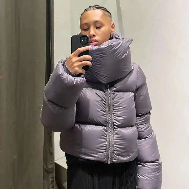 HKSH Autumn Winter New Men Tide Cotton Padded Jacket Scarf Collar Thick Long Sleeve Zipper Bread Chic Trendy RO Style Coat H2840