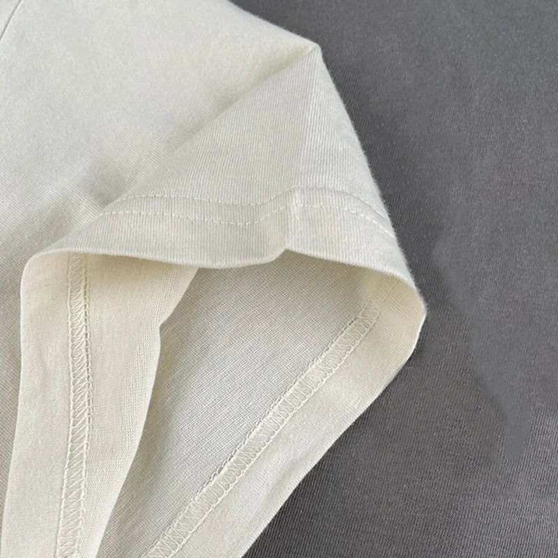 Season 7 Double Lined Back Two Rows Silicone Letter Men's Short Sleeve Classic Brand High Street Round Neck T-shirt Pullover Top