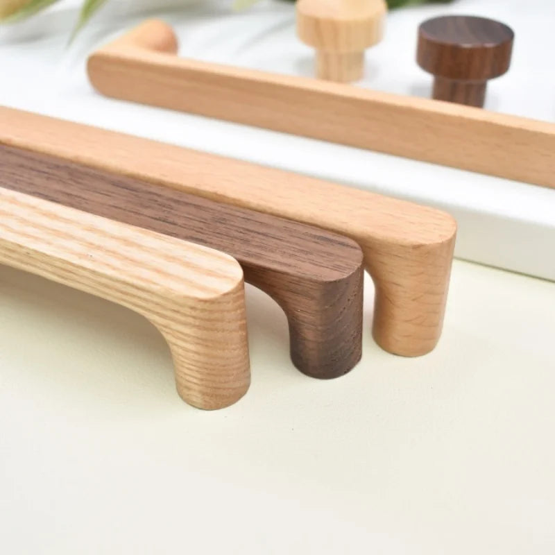 Nordic Wooden Cabinet Handles Solid Wood Furniture Kitchen Door Handle Wardrobe Cupboard Drawer Knobs Hardware Pull Handle