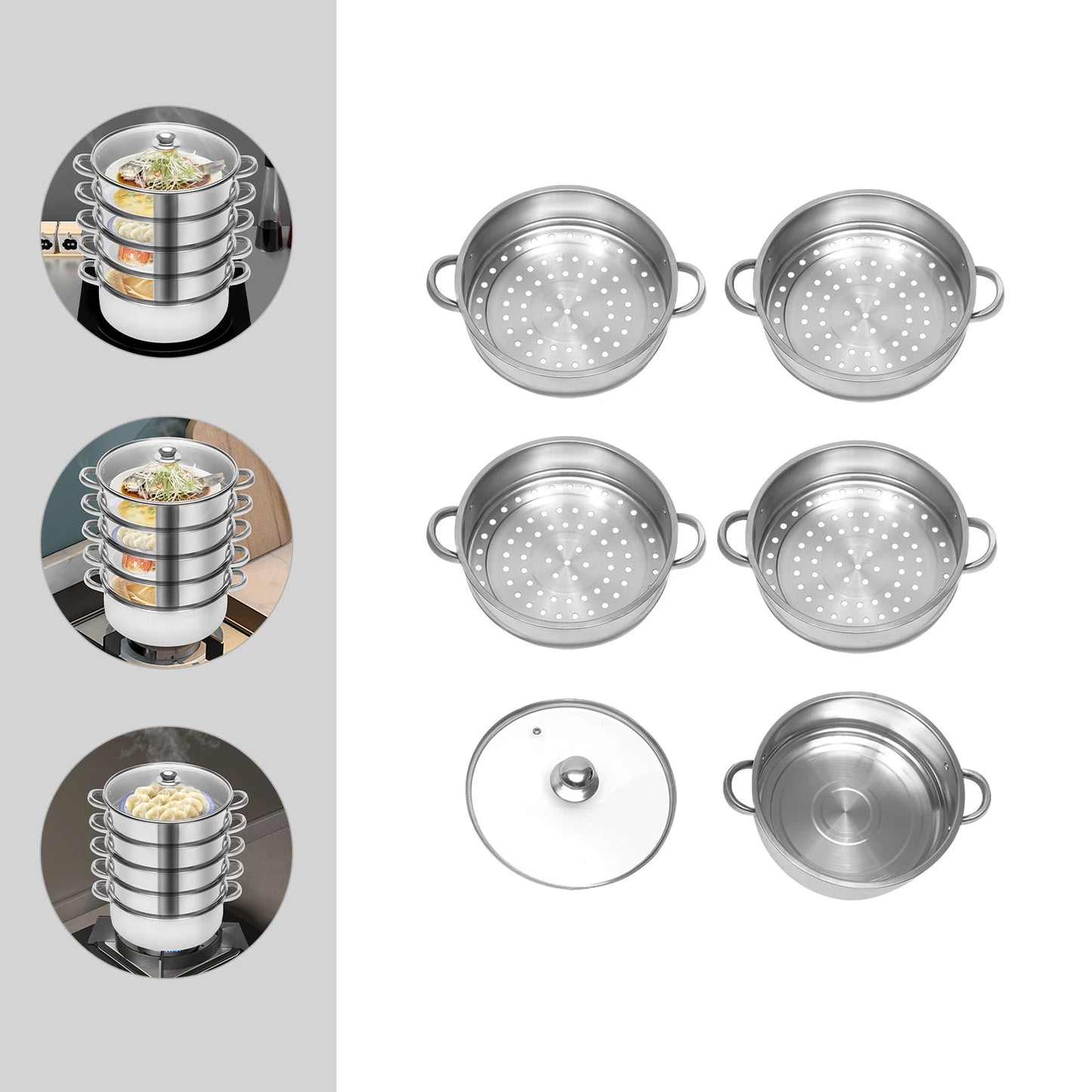 26cm 5-Layer Multifunctional Stainless Steel Steamer Silver For Kitchen Cooking