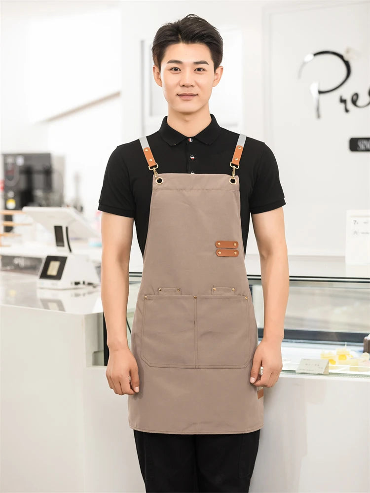 Men's Women's Kitchen Apron Custom Logo Catering Server Work Aprons Nails Hairdressing Mandil Restaurant Cafes Bar Waiter Bibs