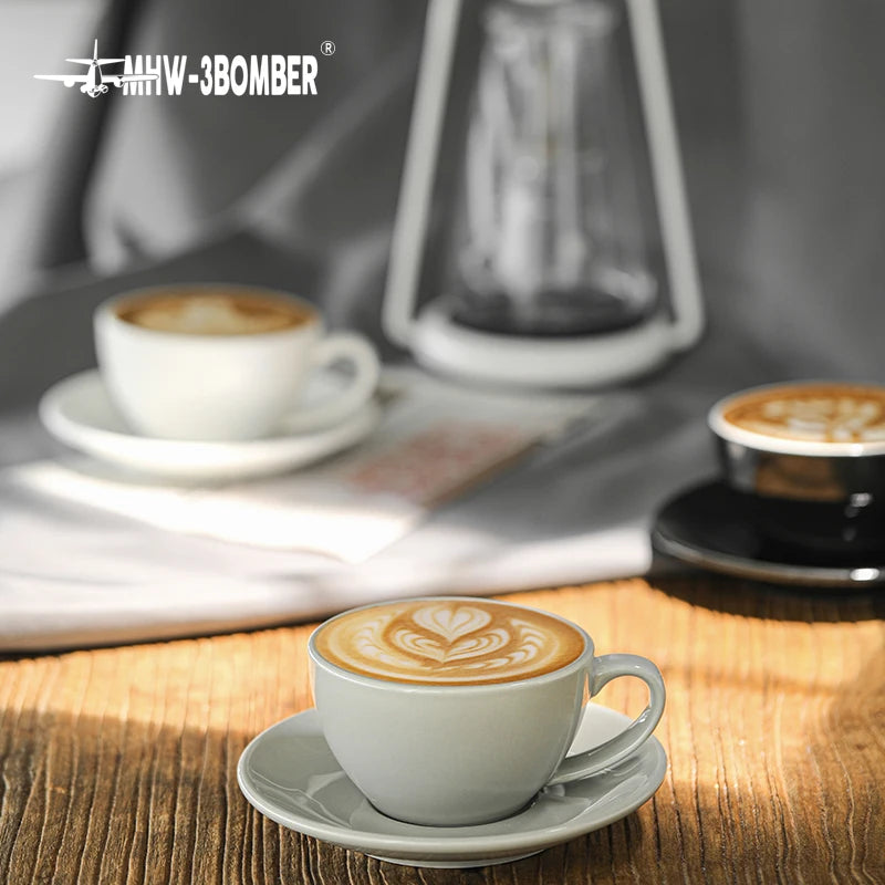 MHW-3BOMBER 280ML Esspresso Cup Saucer & Spoon Ceramic Tea Mugs Set Home Kitchen Accessories Chritmas Gifts for Coffee Lovers