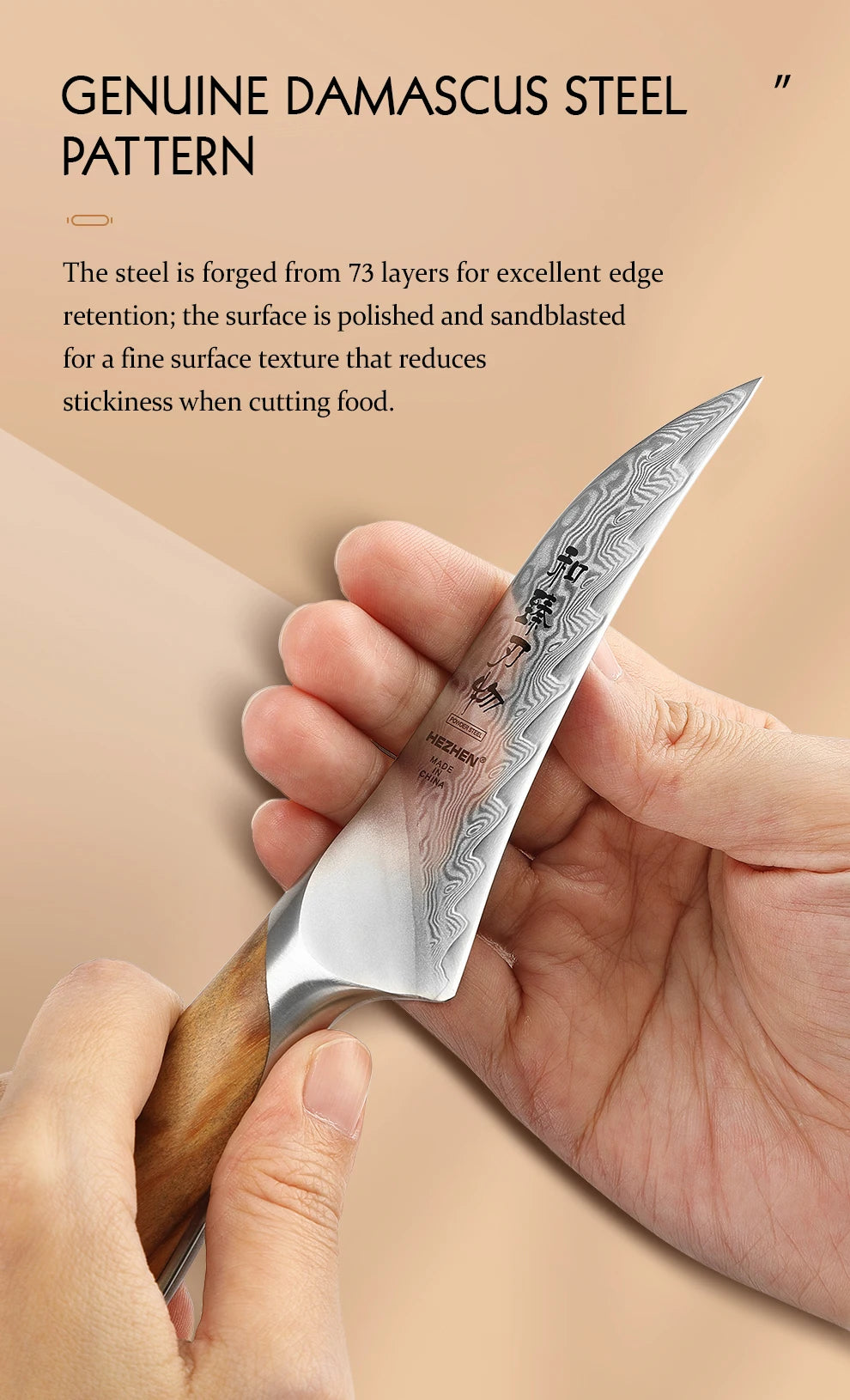 HEZHEN Flagship Series 4 Inch Paring Knife Japanese Style Kitchen Peeling Knife 73 Layer Damascus Powdered Steel Cutlery