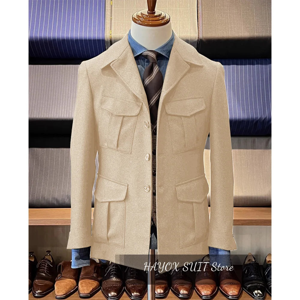 Men's Herringbone Hunting Jacket Casual 4 Pockets Fashion Design Vintage Tweed Blazer Blazer Single Breasted Comfortable Work