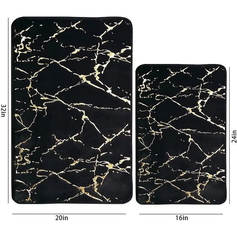 Inyahome Bath Mats for Bathroom Luxury White and Gold Non Slip and Soft Bathroom Rug Absorbent Bath Rug Decor for Kitchen Indoor
