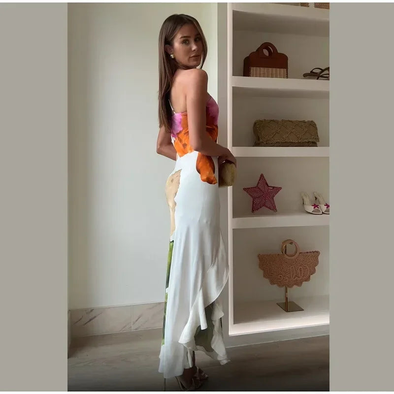 Women Elegant Floral Long Dress Ladies Sleeveless Party Maxi Robes Vestidos 2025 Summer Beach Vacation Bodycon Streetwear New