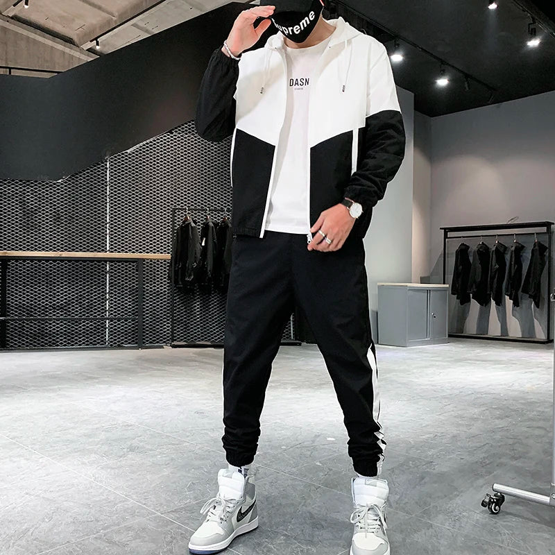 Dropshipping Patchwork Hip Hop Casual Men's Sets 2025 Korean Style 2 Piece Sets Clothes Men Streetwear Fitness Male Tracksuit