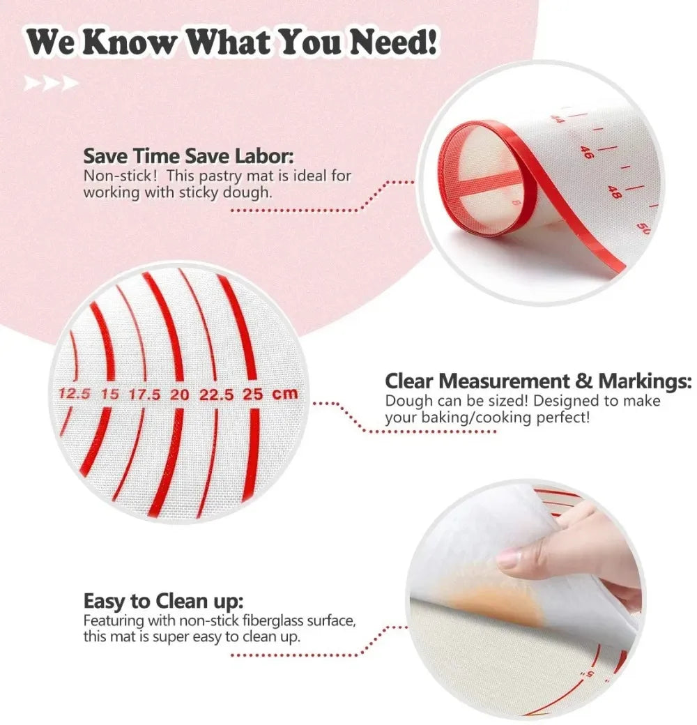 BUYYES 1PCS White And Red Kneading Mat Silicone Baking Mat Pizza Cake Dough Maker Kitchen Cooking Grill Gadget Baking Utensils