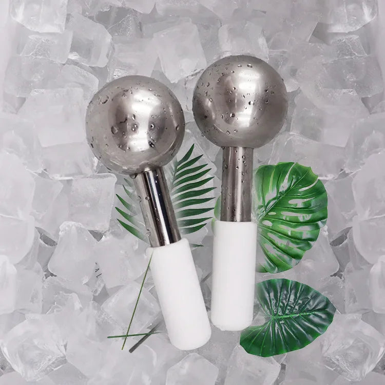 2PCS Ice Globes Spoon Massager Facial Skin Care Freeze Tool Stainless Steel Face Beauty Cryo Roller Cooling Massage Spa Ball