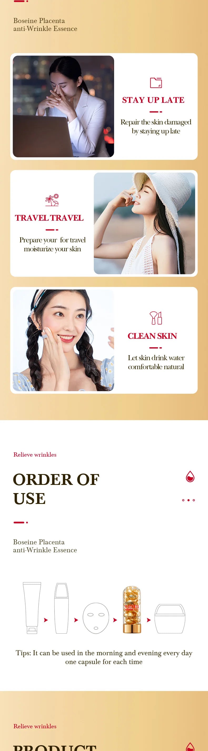 25pcs SADOER Boseine Face Serum Capsule Facial Moisturizing Brightening Firming Facial Essence Beauty Face Skin Care Products