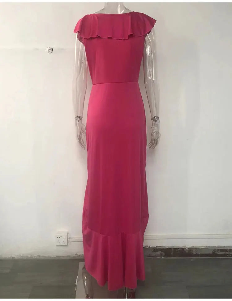 2023 Autumn New European and American Style V-Neck Long Dress with Ruffled Edge Irregular Elegant Dress Party Dress