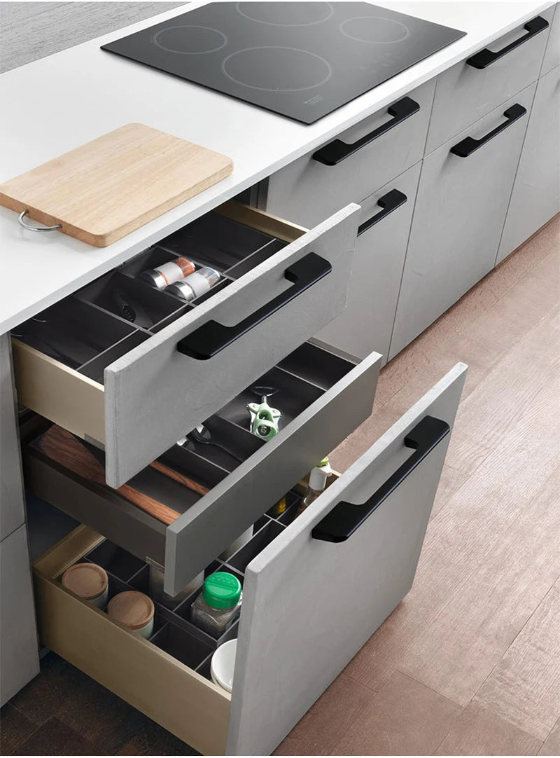 JUIDINTO 1pc Aluminium Cabinet Handle Pulls Black Handle 96-320mm Kitchen Drawer Handle for Furniture Wardrobe Closet