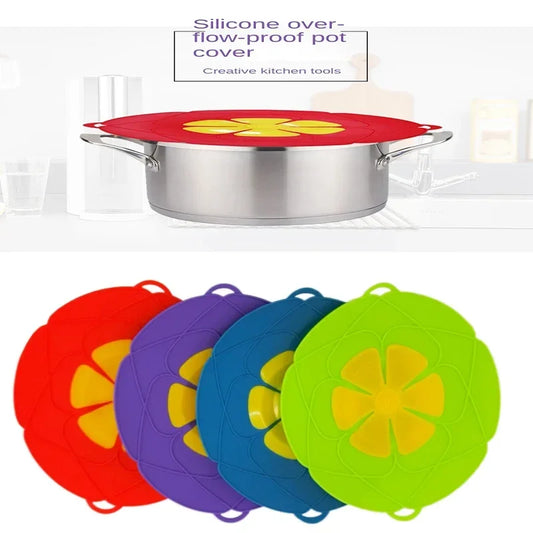 Silicone Lid Spill Stopper Cover For Pot Pan Kitchen Accessories Cooking Tools Flower Cookware Home Kitchen 26cm
