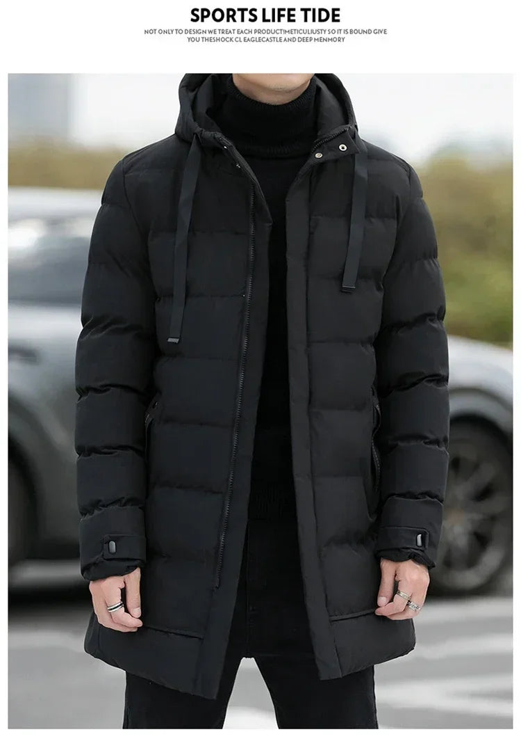 Winter Mens Jackets Men Hooded Casual Long Down Jackets Thicker Warm Parkas New Male Outwear Winter Coats Slim Fit Jackets Size