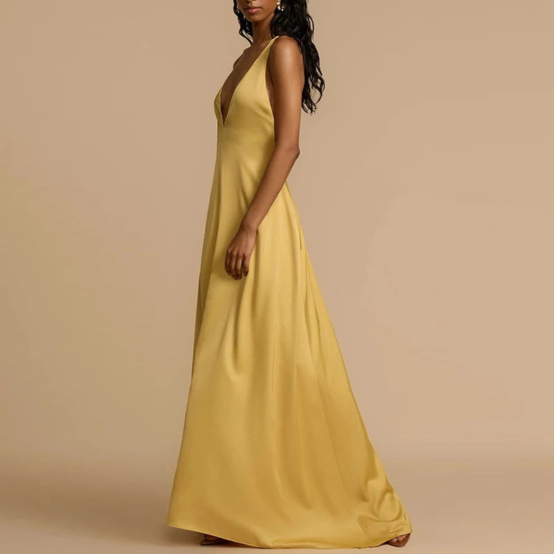 Sexy Backless Bandage Beading Long Dress Woman Spring Deep V Neck Hollow Loose Party Dress New Summer Spaghetti Strap Maxi Dress