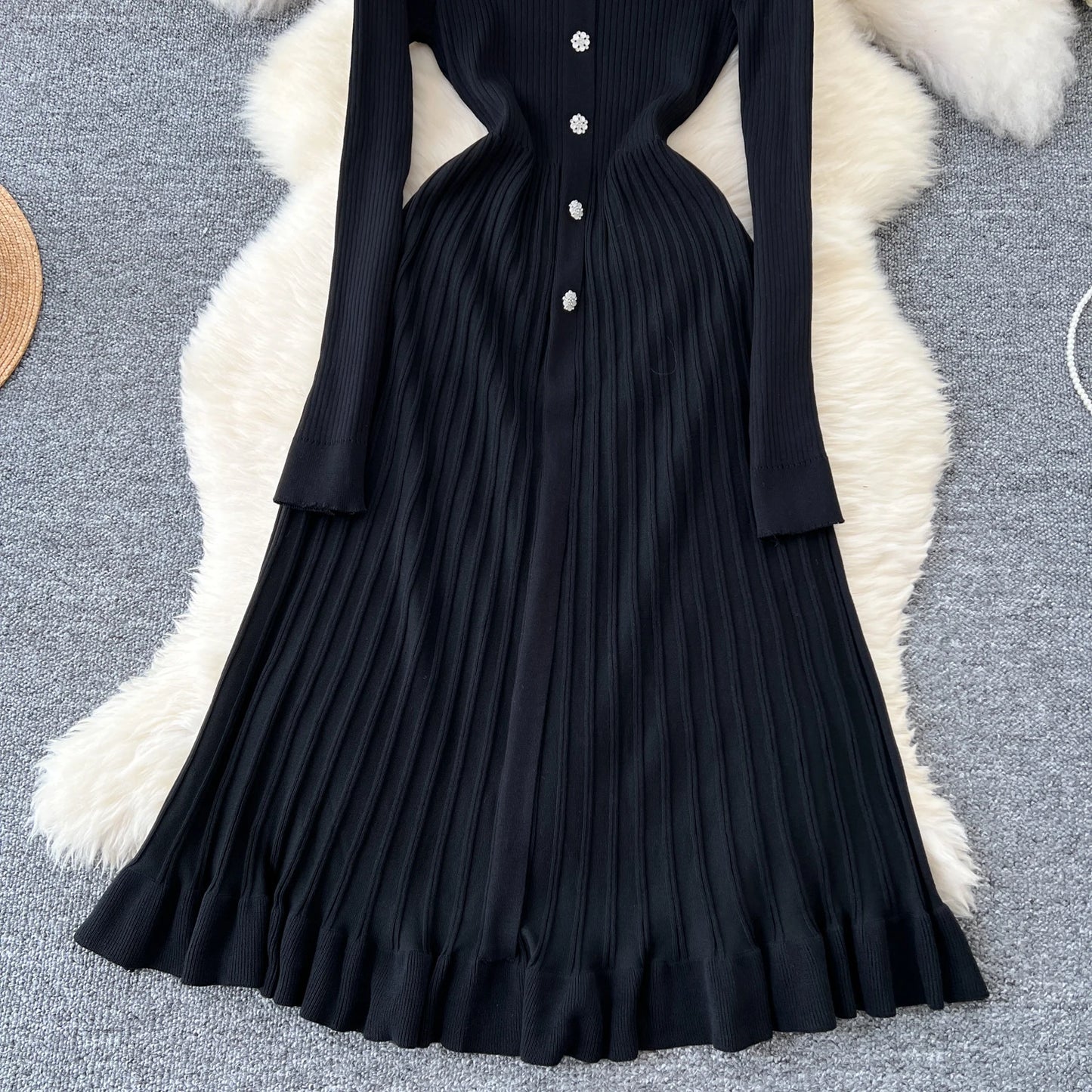 SINGREINY Autumn Knitting Sweater Dress Ladies V-Neck Single Breasted Full Sleeve Soft Slim Senior Knitted Casual Long Dress