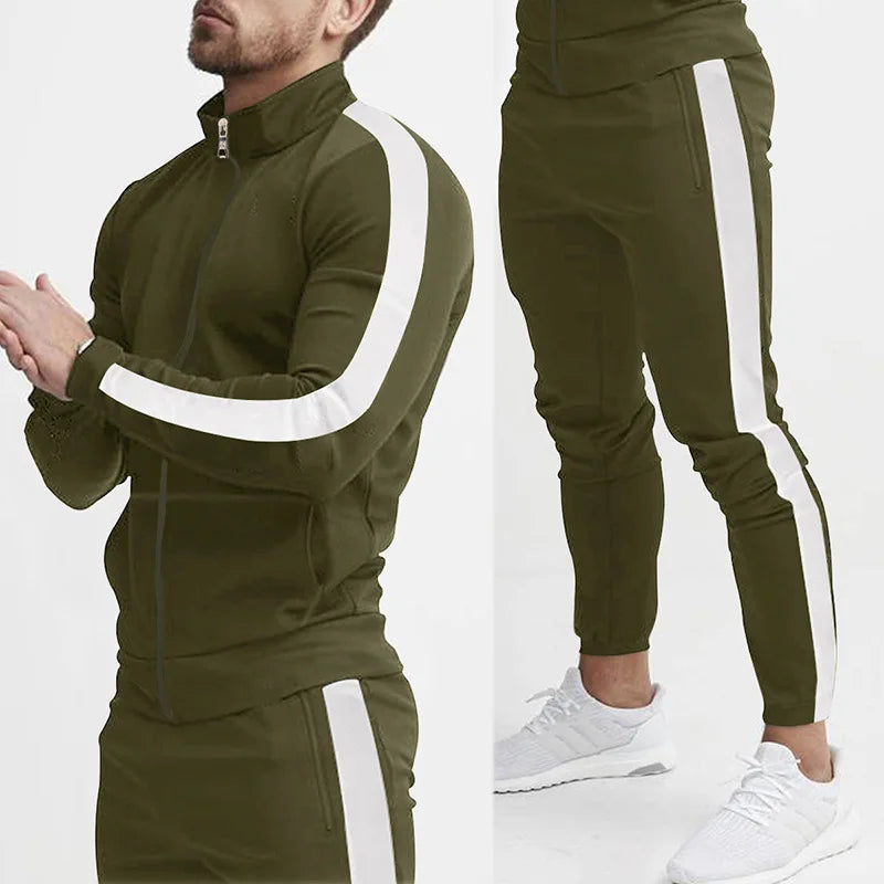 2024 cross-border Europe, America, autumn and winter new casual men's sports suit color matching men's clothing