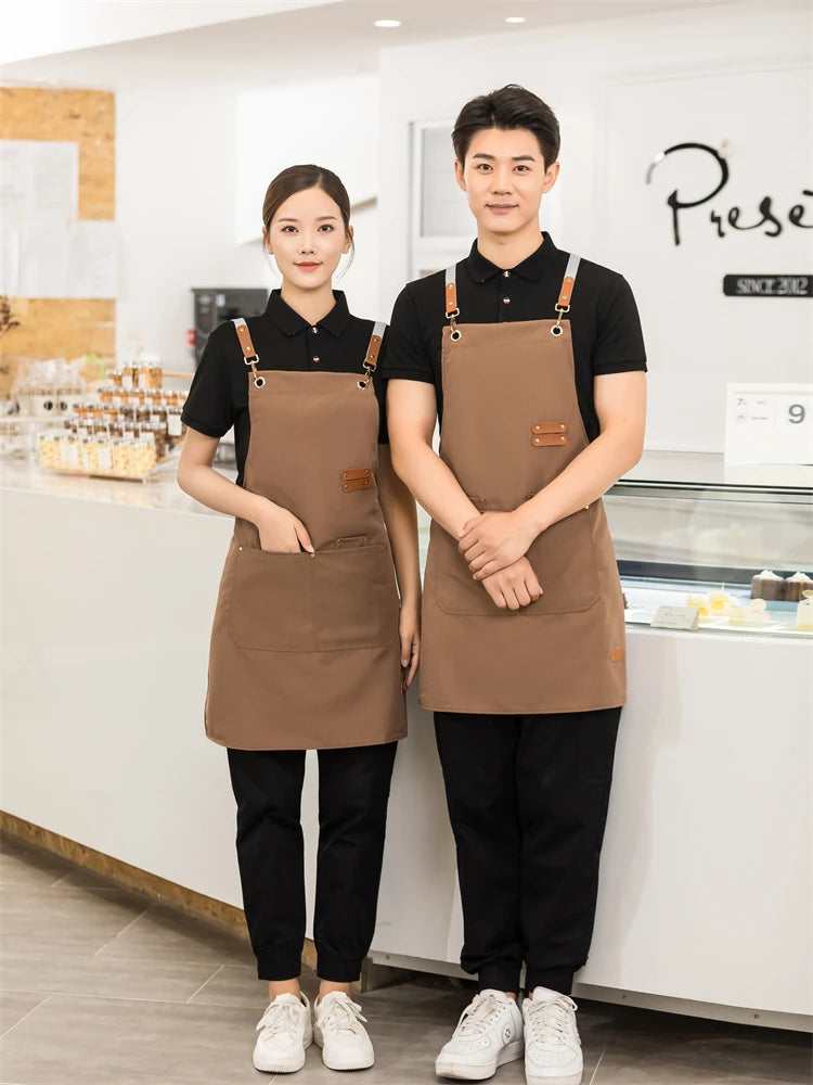 Men's Women's Kitchen Apron Custom Logo Catering Server Work Aprons Nails Hairdressing Mandil Restaurant Cafes Bar Waiter Bibs
