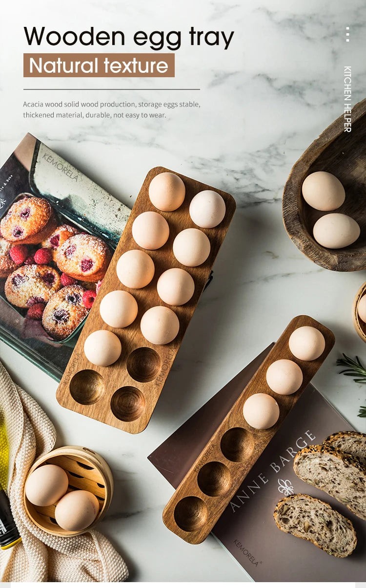 Wooden Egg Storage Box Eggs Tray Home Storage Rack Multi-Compartment Eggs Holder Kitchen Cooking Refrigerator Keep Fresh Tools