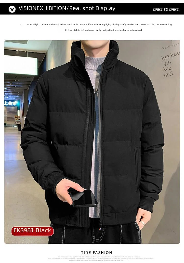 Men's Casual Cotton-padded Coat Winter Warm Thickened Solid Color Jacket Stand Collar Trendy Korean Style Fit Padded Jacket