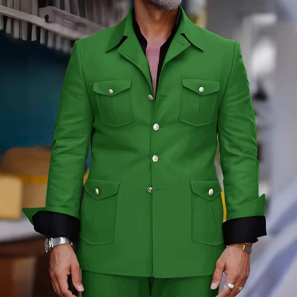 Tailored Casual Men Suits Orange 2 Pieces Set Safari Design Collar Autumn Coat Pant Business Designer Jacket Pant Men Prom Suits