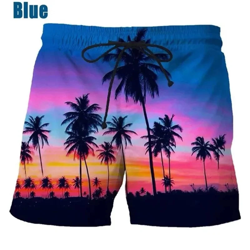 Coconut Tree Hawaiian Beach Shorts 3D Printing Summer Men's Casual Swimming Shorts High Elastic Quick Drying Pants Sport Pants