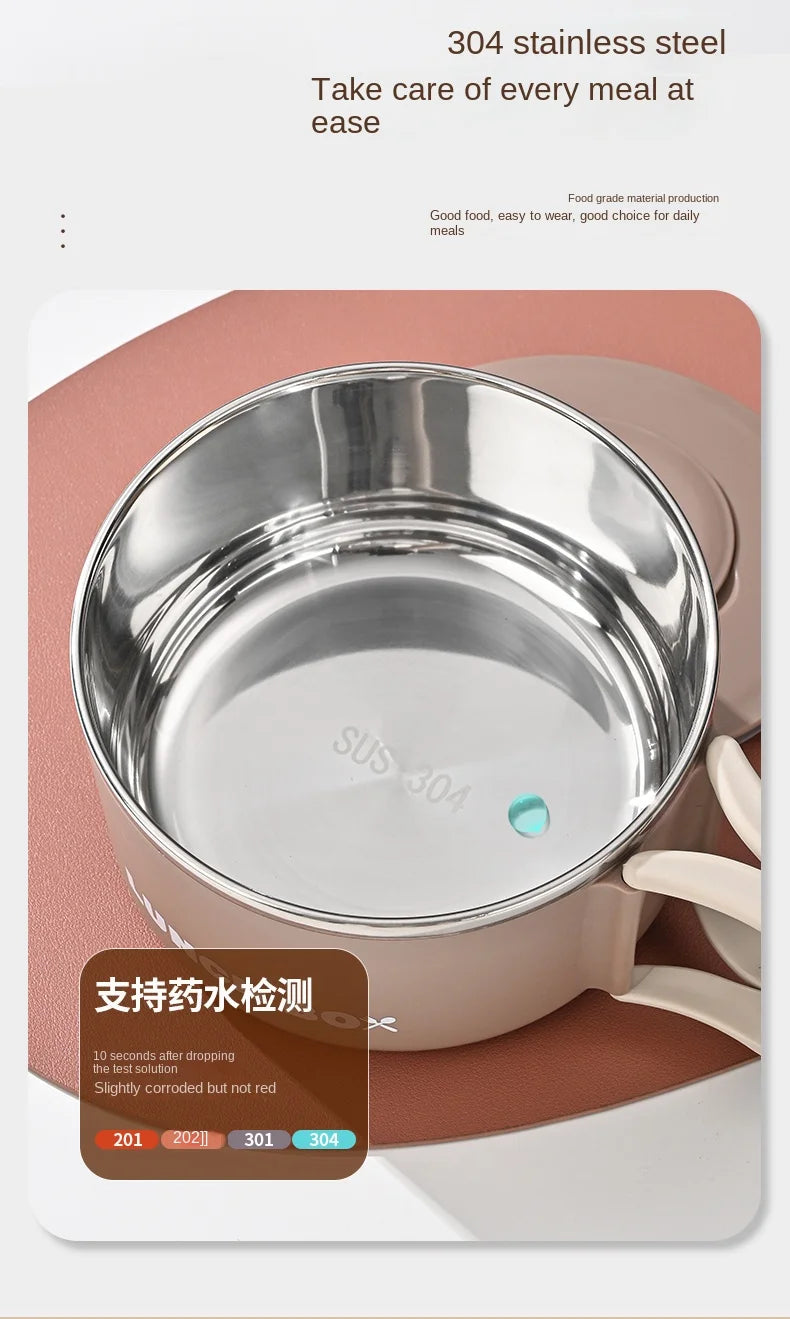 304 Stainless Steel Instant Noodles Ramen Bowl With Lid Fruit Salad Rice Soup Bowl Kitchen Tableware Large Capacity Lunch Box
