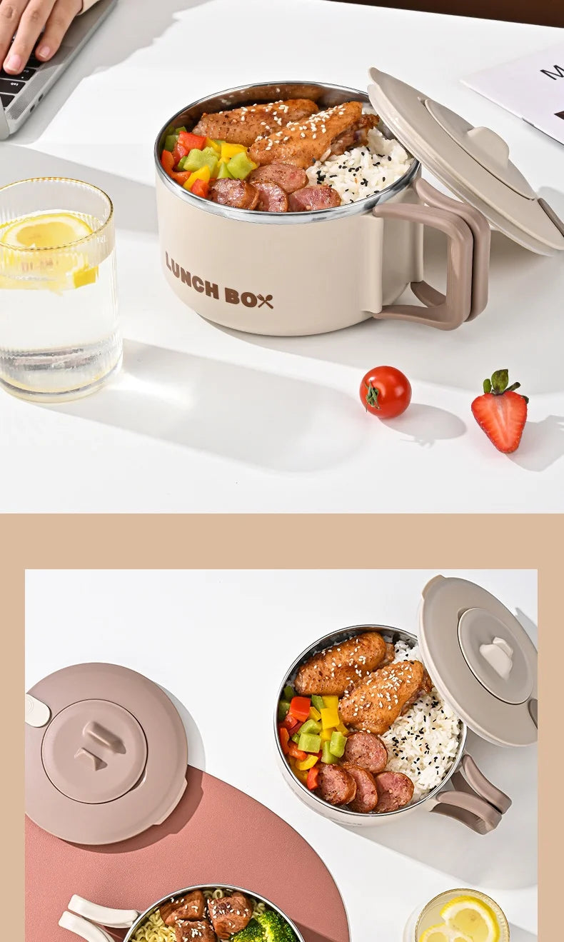 304 Stainless Steel Instant Noodles Ramen Bowl With Lid Fruit Salad Rice Soup Bowl Kitchen Tableware Large Capacity Lunch Box