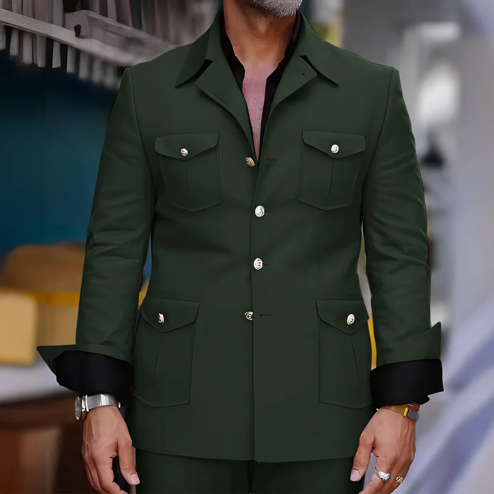 Tailored Casual Men Suits Orange 2 Pieces Set Safari Design Collar Autumn Coat Pant Business Designer Jacket Pant Men Prom Suits