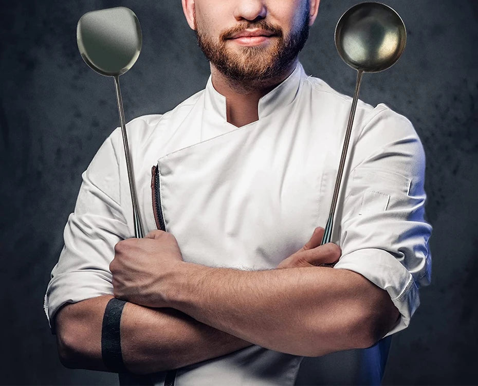 Kitchen Utensils Wok Spatula Spoon Chinese Traditional HandMade Iron Spatula Ladle Wok Tool Set Kitchen Tool Cooking Accessories